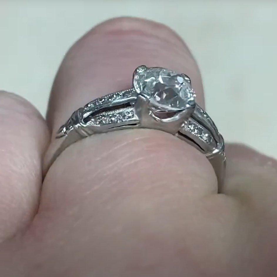Anillo de compromiso Art Decó, diamante europeo antiguo (aprox. 1,00 quilates), platino en Excelente estado para la venta en New York, NY