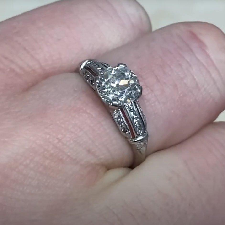 Anillo de compromiso Art Decó, diamante europeo antiguo (aprox. 1,00 quilates), platino en venta 1