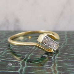 Art Deco Engagement Ring Set with Three Diamonds in Rectangular Cross over Twist