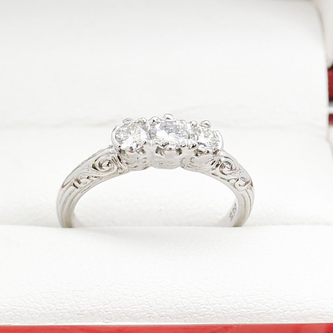 Art Deco Verlobungsring, Weißgold Diamant Trilogy-Ring im Zustand „Gut“ im Angebot in BALMAIN, NSW
