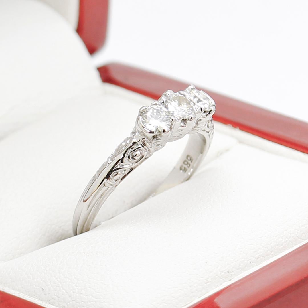 Art Deco Engagement Ring, White Gold Diamond Trilogy Ring For Sale 1