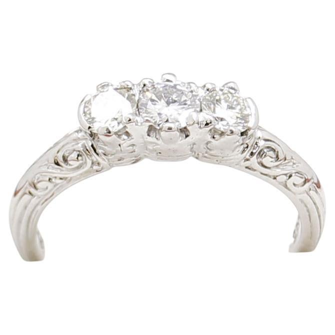 Art Deco Verlobungsring, Weißgold Diamant Trilogy-Ring im Angebot