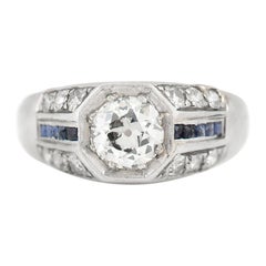 Vintage Art Deco Engagement Ring with Sapphires and Diamonds