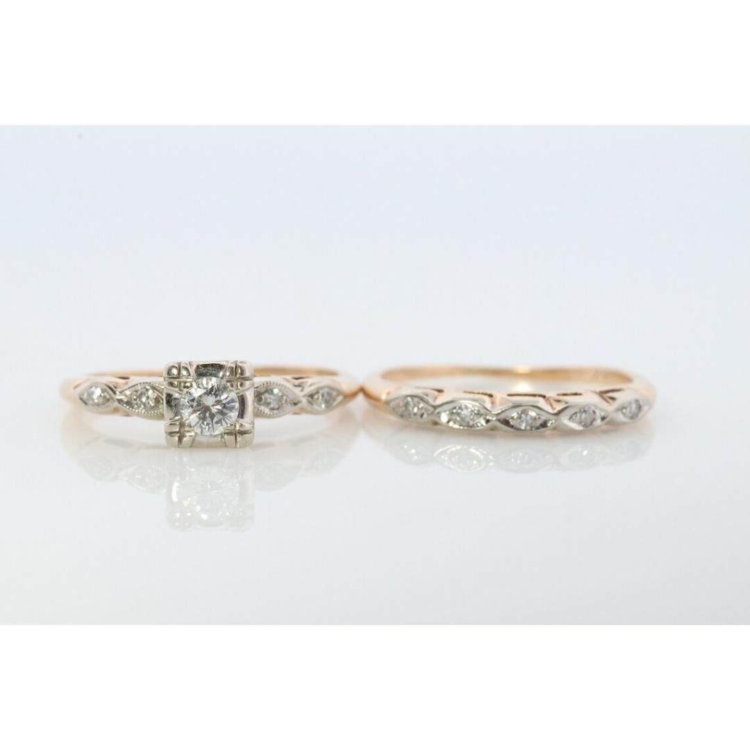 Round Cut Art Deco Engagement Wedding Diamond Ring Set. Antique DELICATE Wedding Ring Set. For Sale