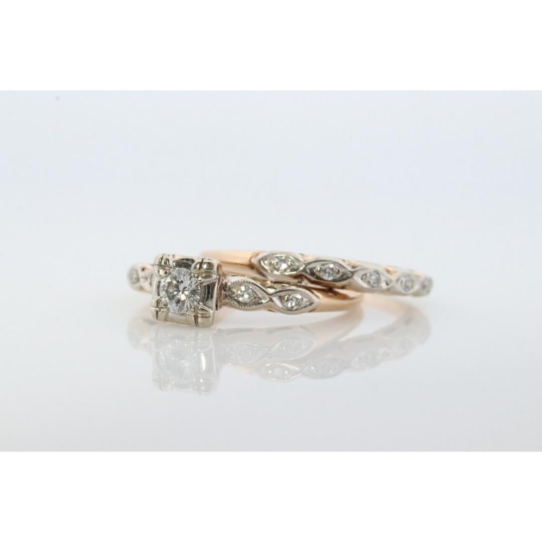 Women's Art Deco Engagement Wedding Diamond Ring Set. Antique DELICATE Wedding Ring Set. For Sale