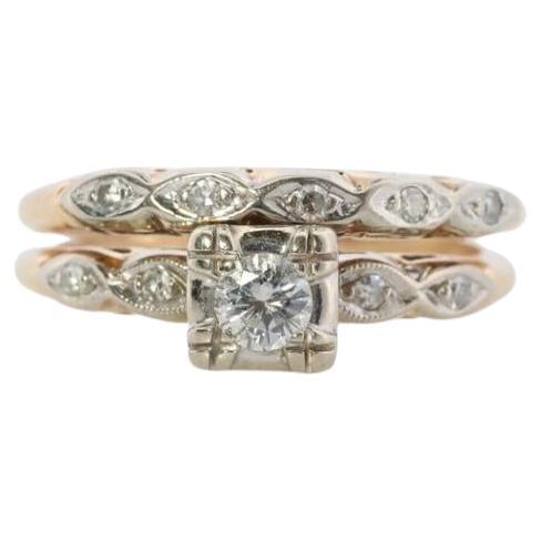 Art Deco Engagement Wedding Diamond Ring Set. Antique DELICATE Wedding Ring Set.