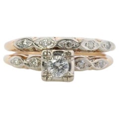 Art Deco Engagement Wedding Diamond Ring Set. Used DELICATE Wedding Ring Set.