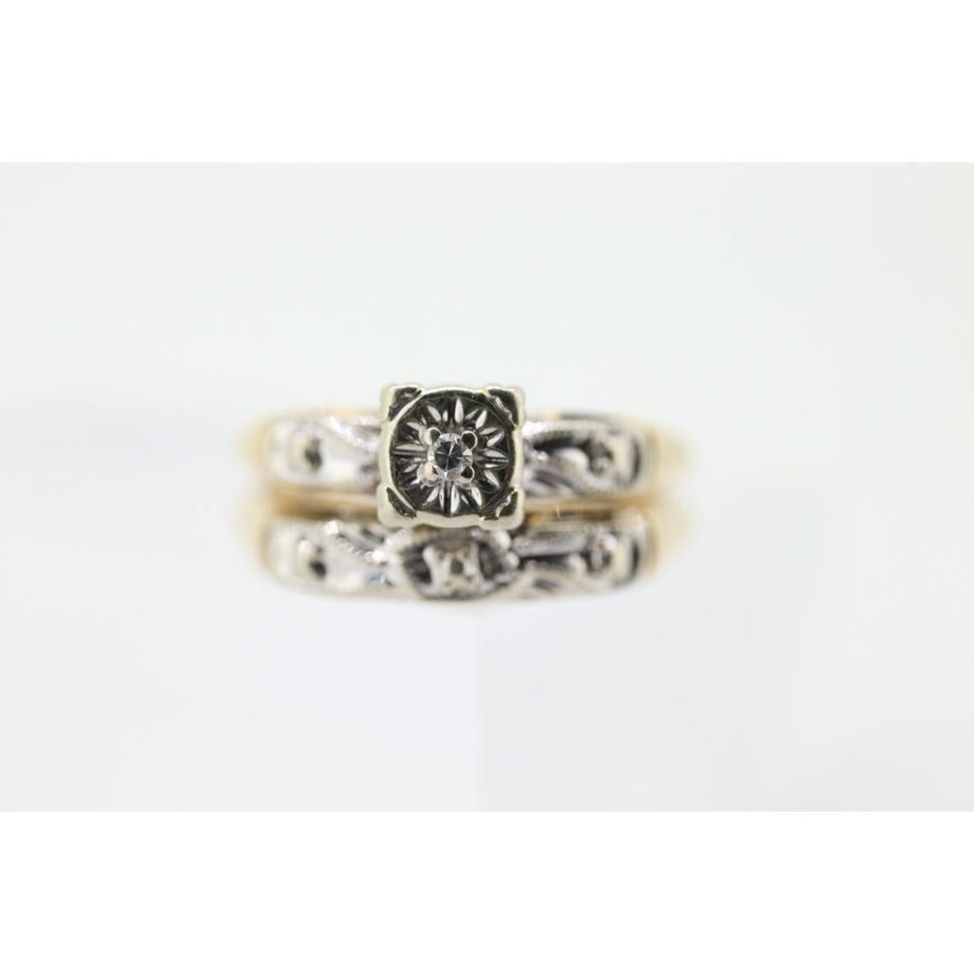 Art Deco Engagement Wedding Diamond Ring Set. Wedding Vintage des années 1930 ou 1940 en vente 7