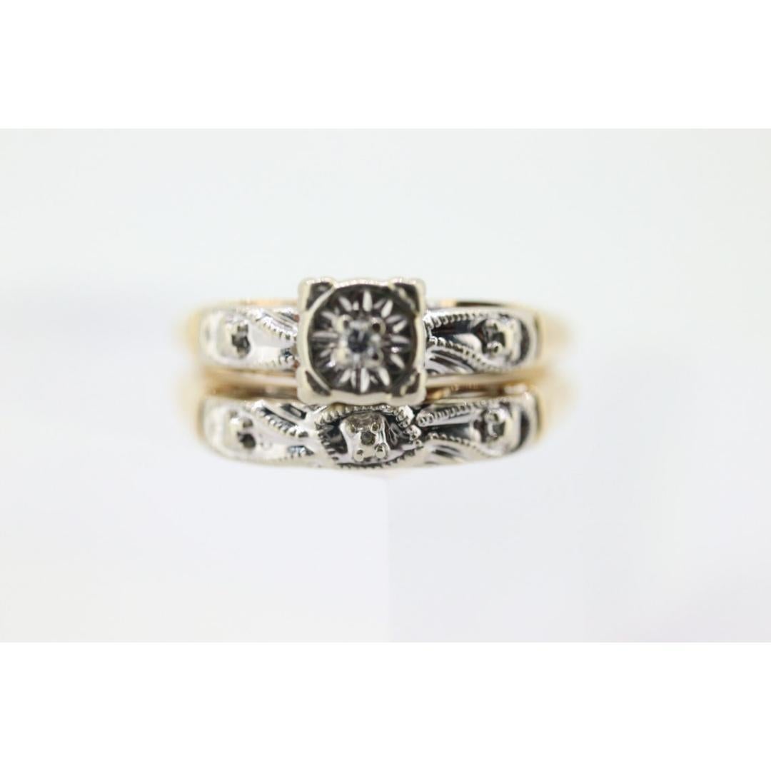 Art Deco Engagement Wedding Diamond Ring Set. Wedding Vintage des années 1930 ou 1940 en vente 2