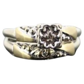 Art Deco Engagement Wedding Diamond Ring Set. Wedding Vintage des années 1930 ou 1940