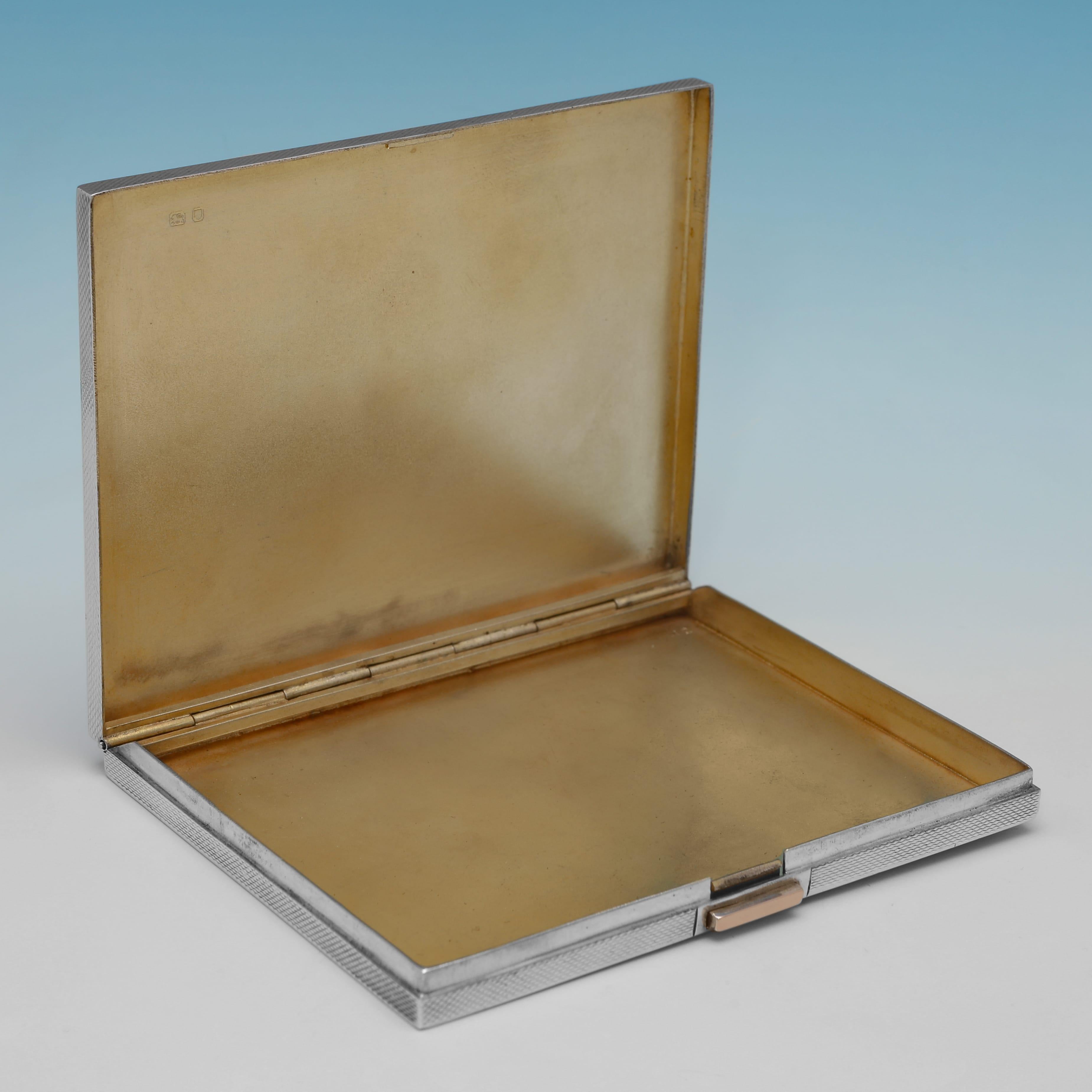 English Art deco engine turned silver cigarette case made in London in 1947