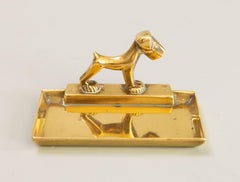 Art Deco English Brass Dog Catchall Tray Vide Poche