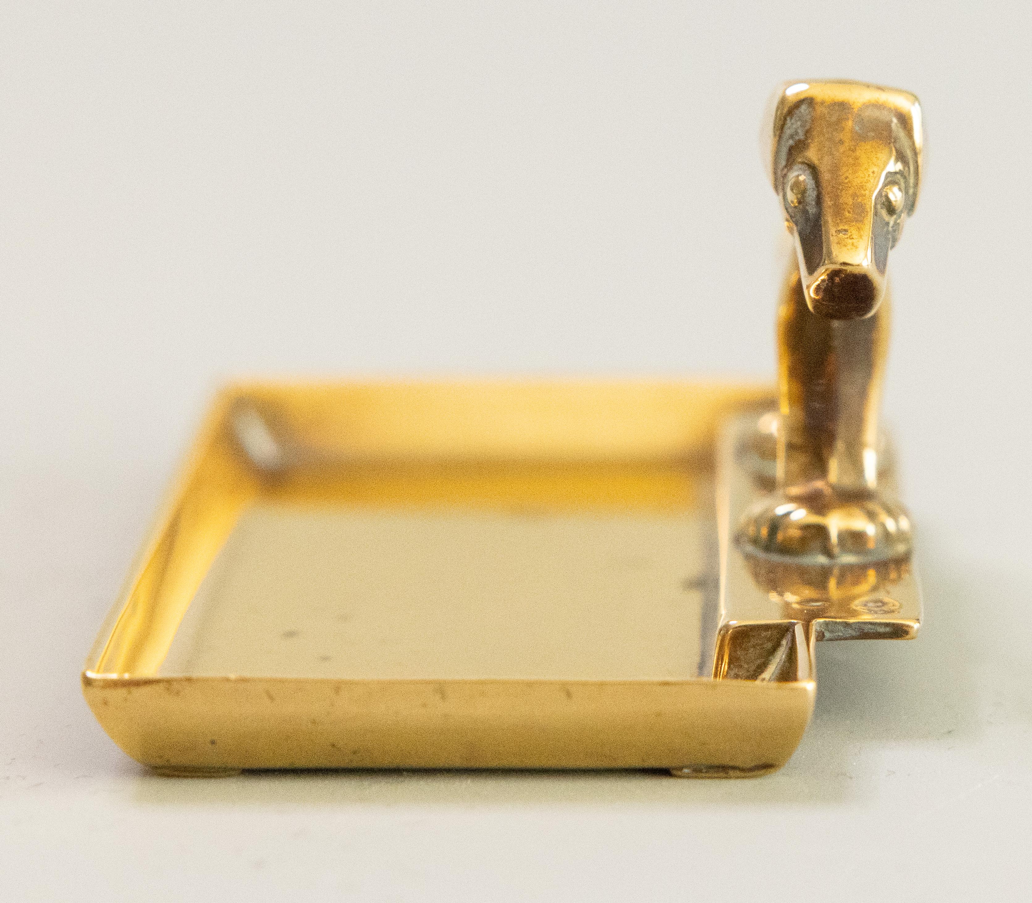 British Art Deco English Brass Dog Catchall Tray Vide Poche For Sale