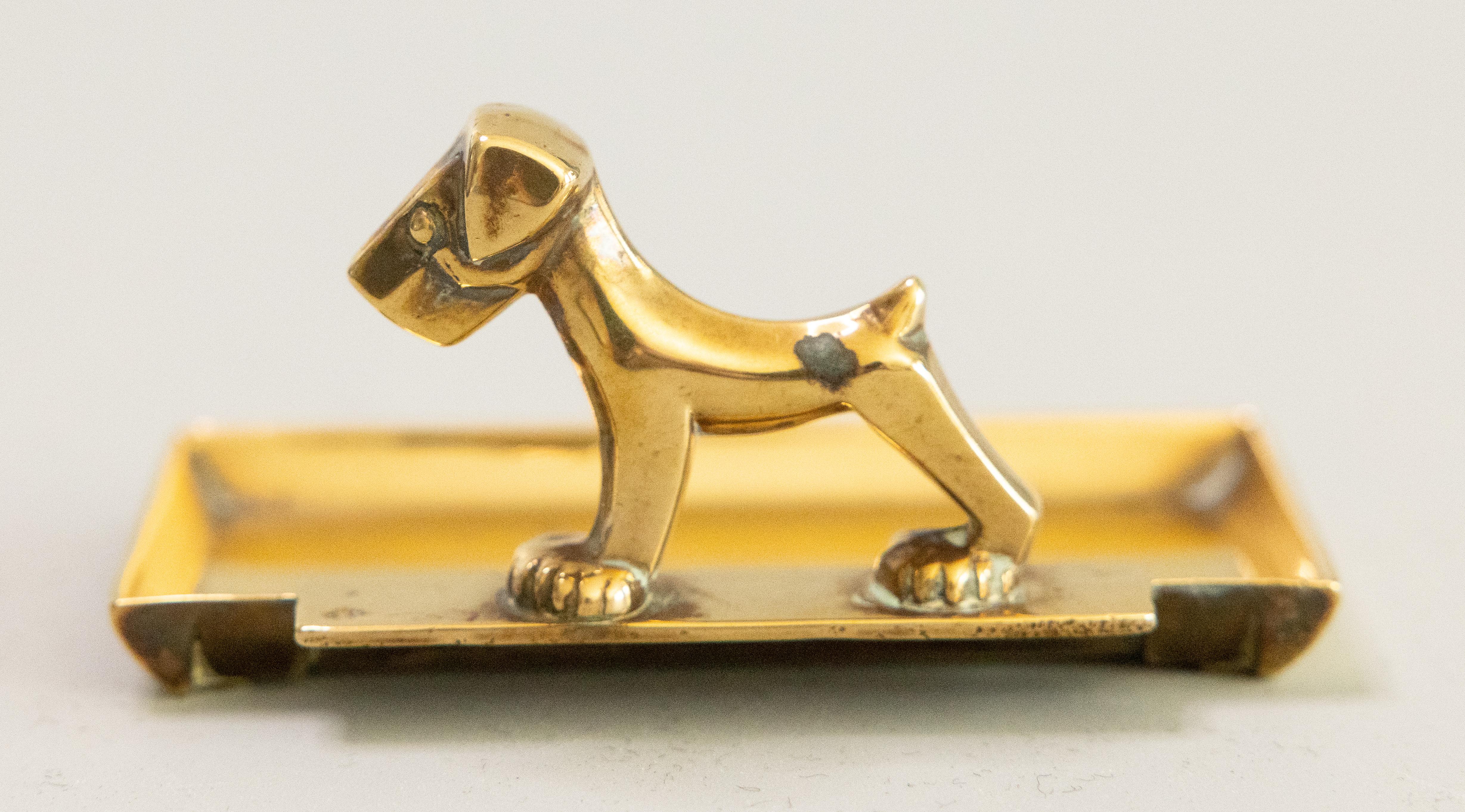 Cast Art Deco English Brass Dog Catchall Tray Vide Poche For Sale