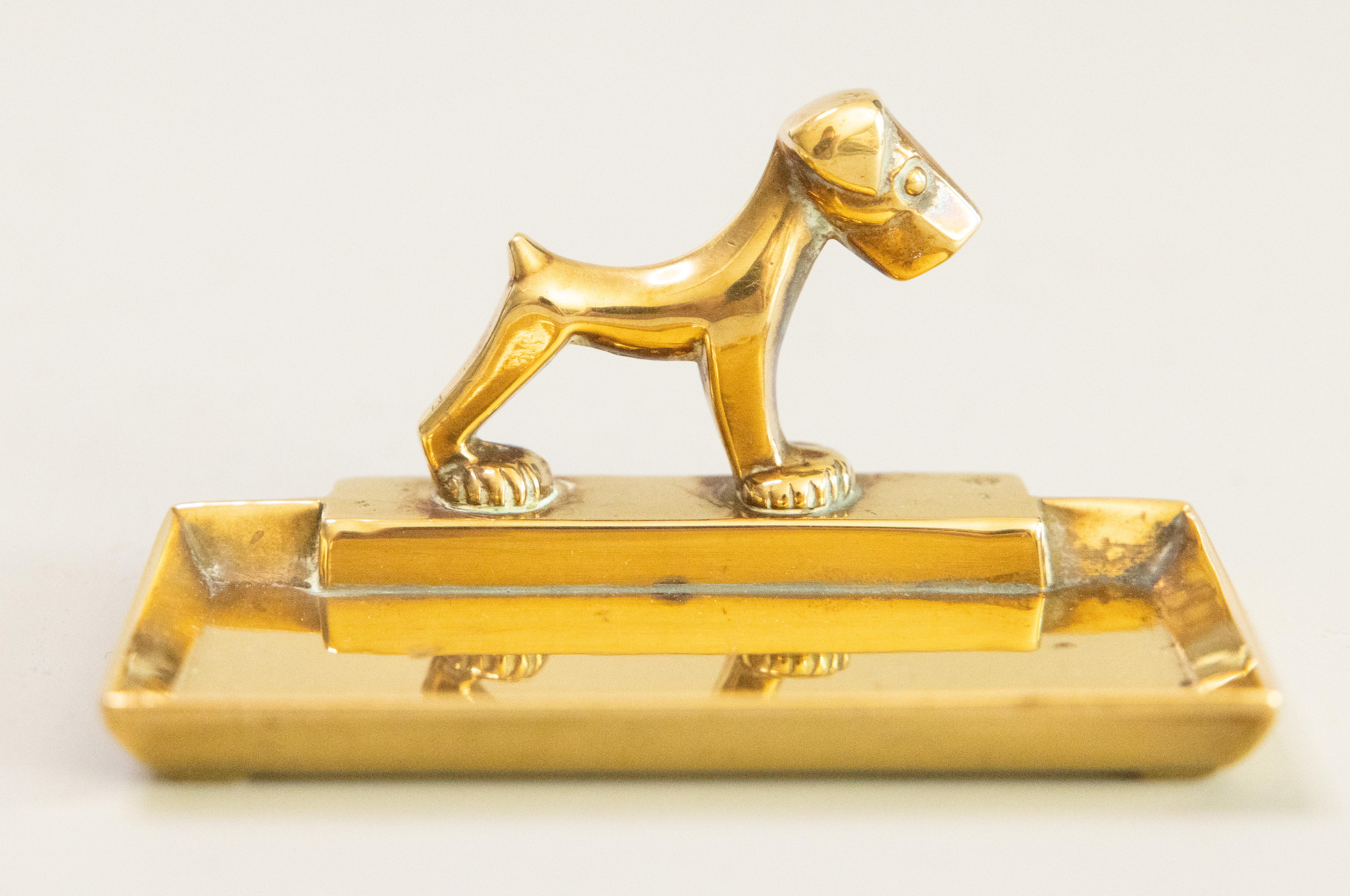 Art Deco English Brass Dog Catchall Tray Vide Poche For Sale 2