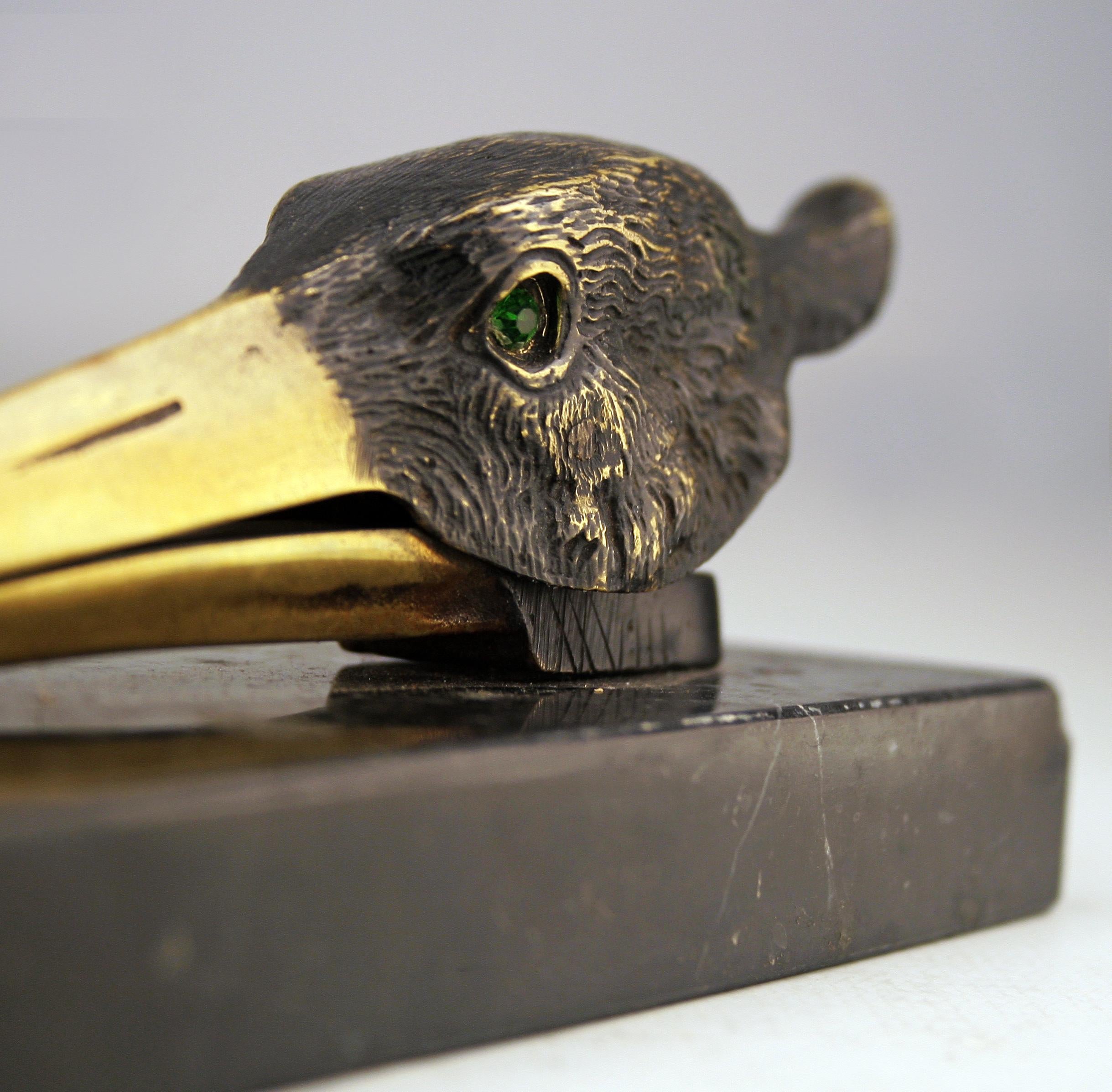 Art Déco English Bronze Stork Head Papper Clip/Letter Holder with Marble Plinth In Good Condition For Sale In North Miami, FL