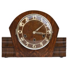 Art Deco English Chiming Walnut Mantle Clock, c1938