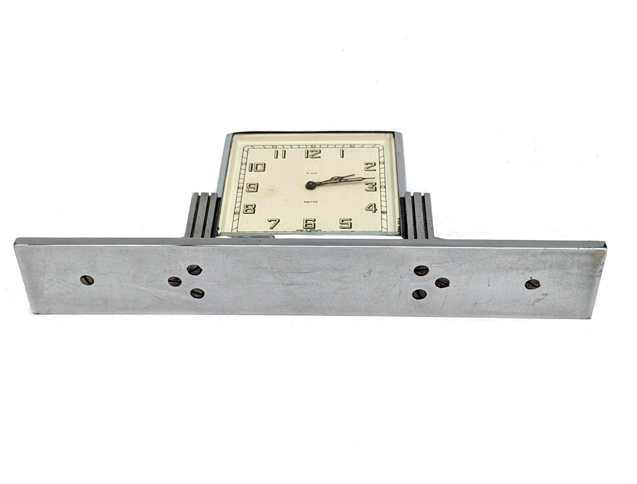 Art Deco English Chrome Clock , 8 Day, Mechanical, By Smiths , c1930 5