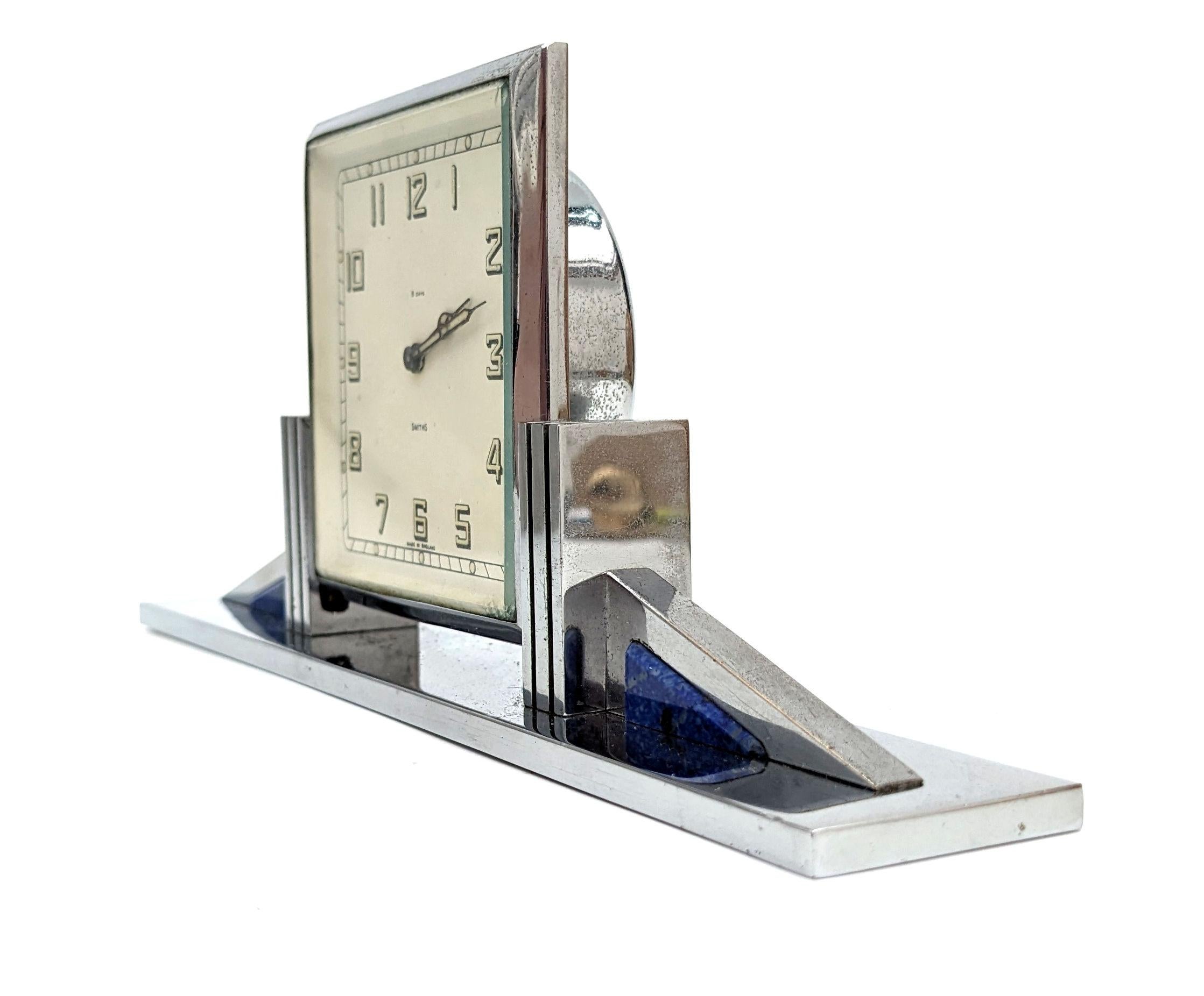 Art Deco English Chrome Clock , 8 Day, Mechanical, By Smiths , c1930 In Good Condition In Devon, England