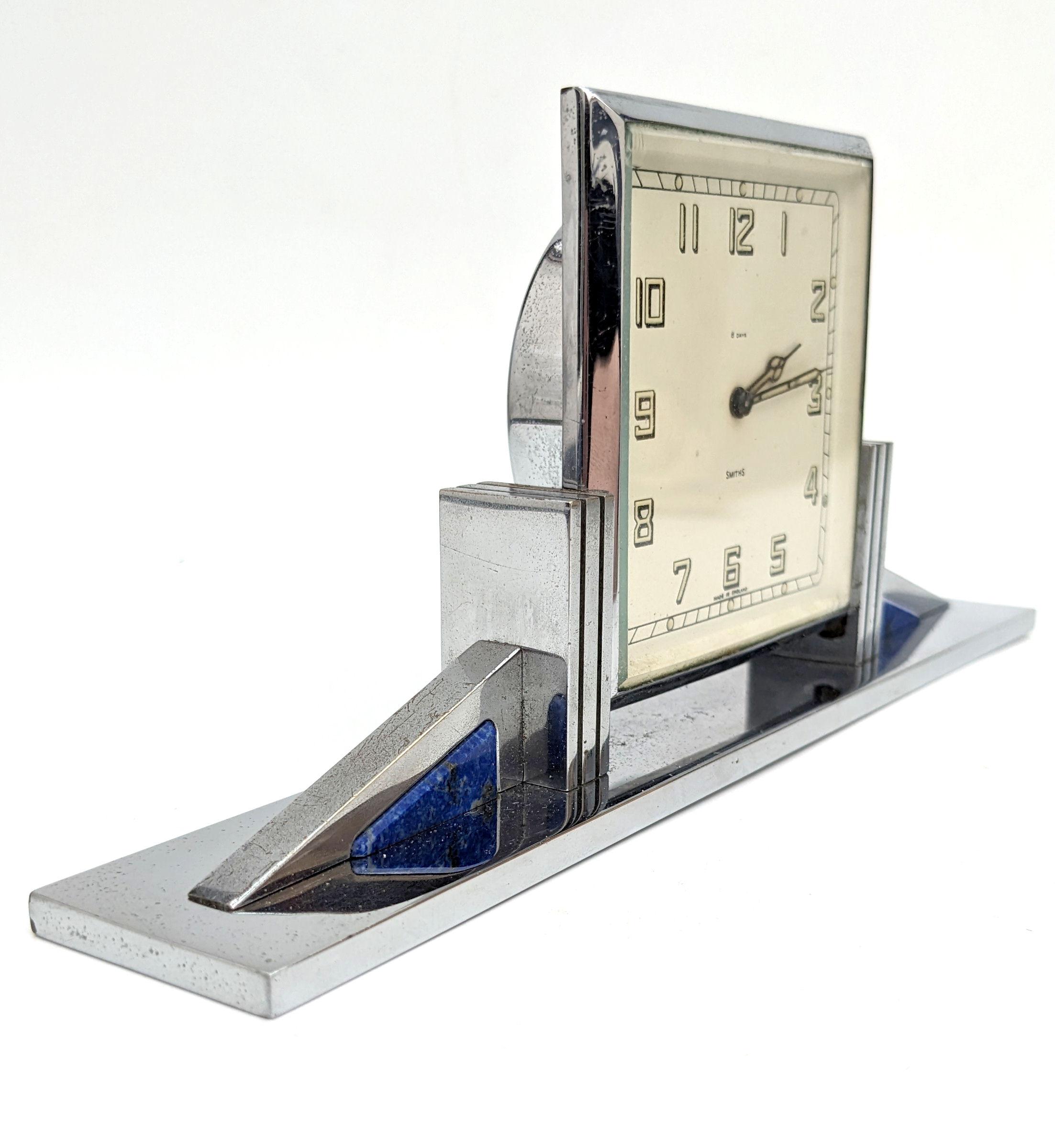 Art Deco English Chrome Clock , 8 Day, Mechanical, By Smiths , c1930 2