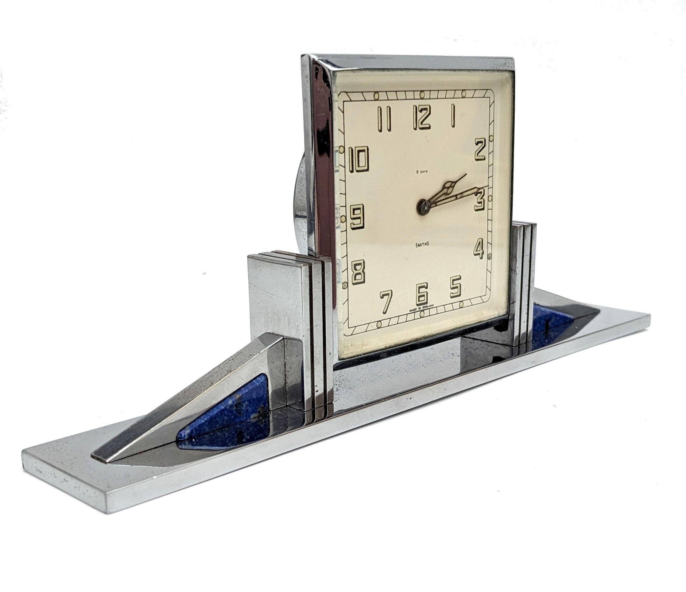 Art Deco English Chrome Clock , 8 Day, Mechanical, By Smiths , c1930 3