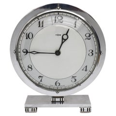 Art Deco English Chrome Clock , 8 Day, Mechanical, by Smiths, circa 1930
