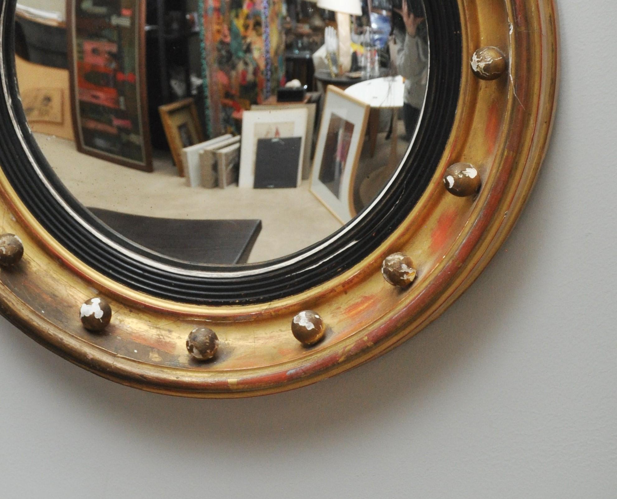 Art Deco English Convex Bulls Eye Mirror In Good Condition For Sale In Geneva, IL