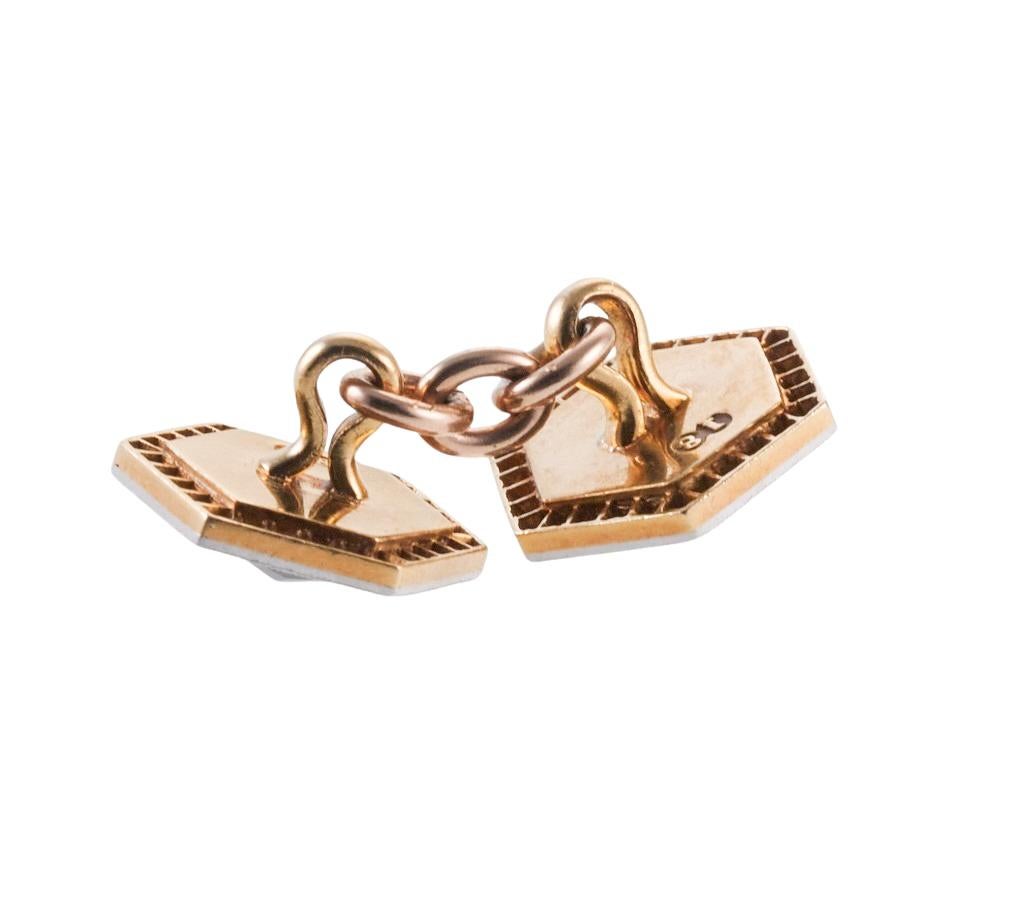 Men's Art Deco English Diamond Onyx Gold Cufflinks For Sale