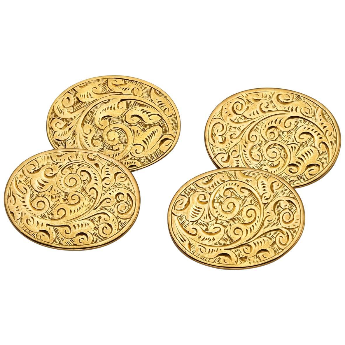 Art Deco English Engraved Gold Cufflinks