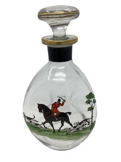 Art Decó Inglés Caza del Zorro Botella Decantadora Decorada con Esmalte