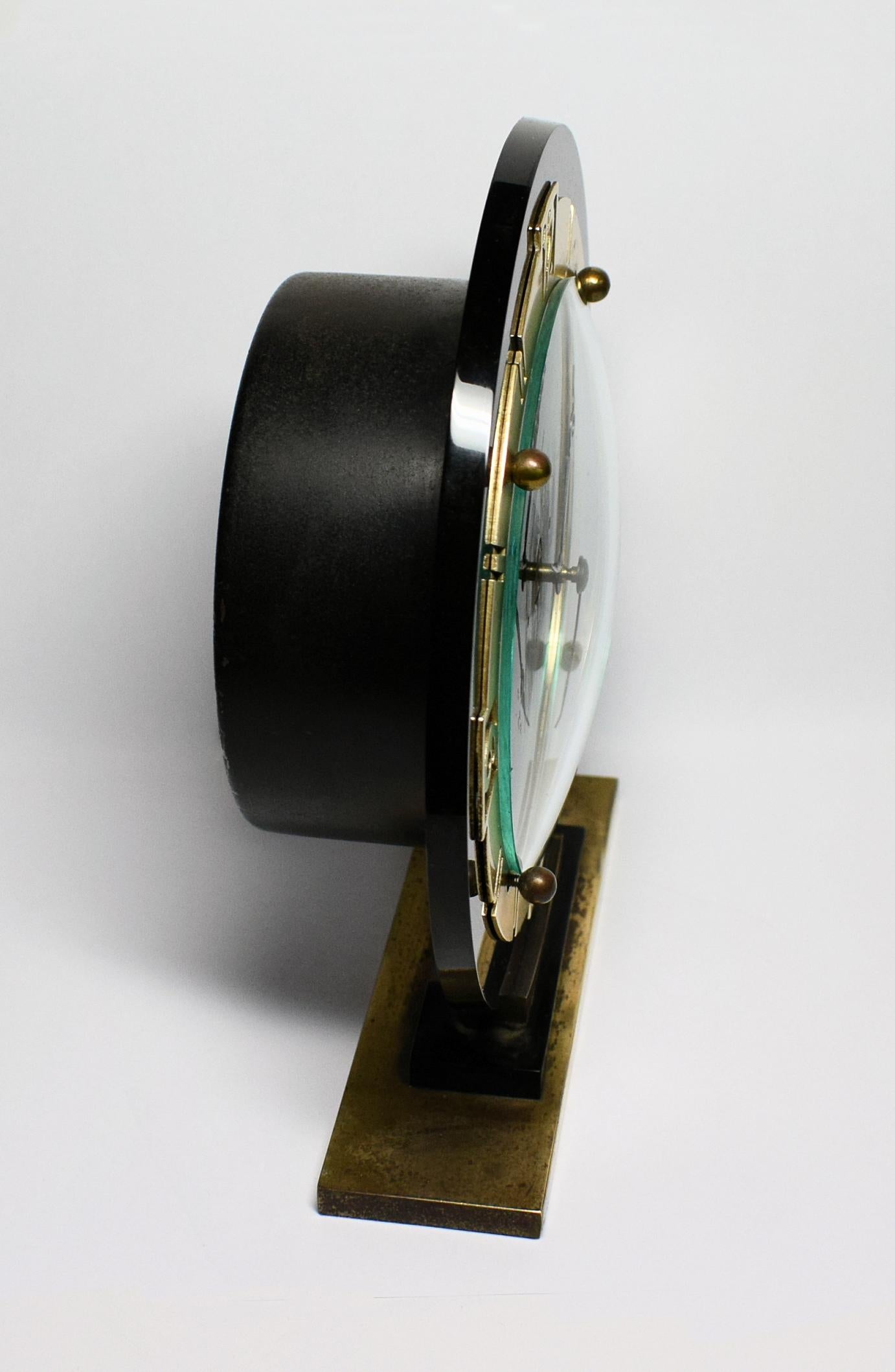 Brass Art Deco English Glass Mantle Clock