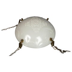 Vintage Art Deco English Jefferson Moonstone Glass Plafonnier Light Pendant, C.1920