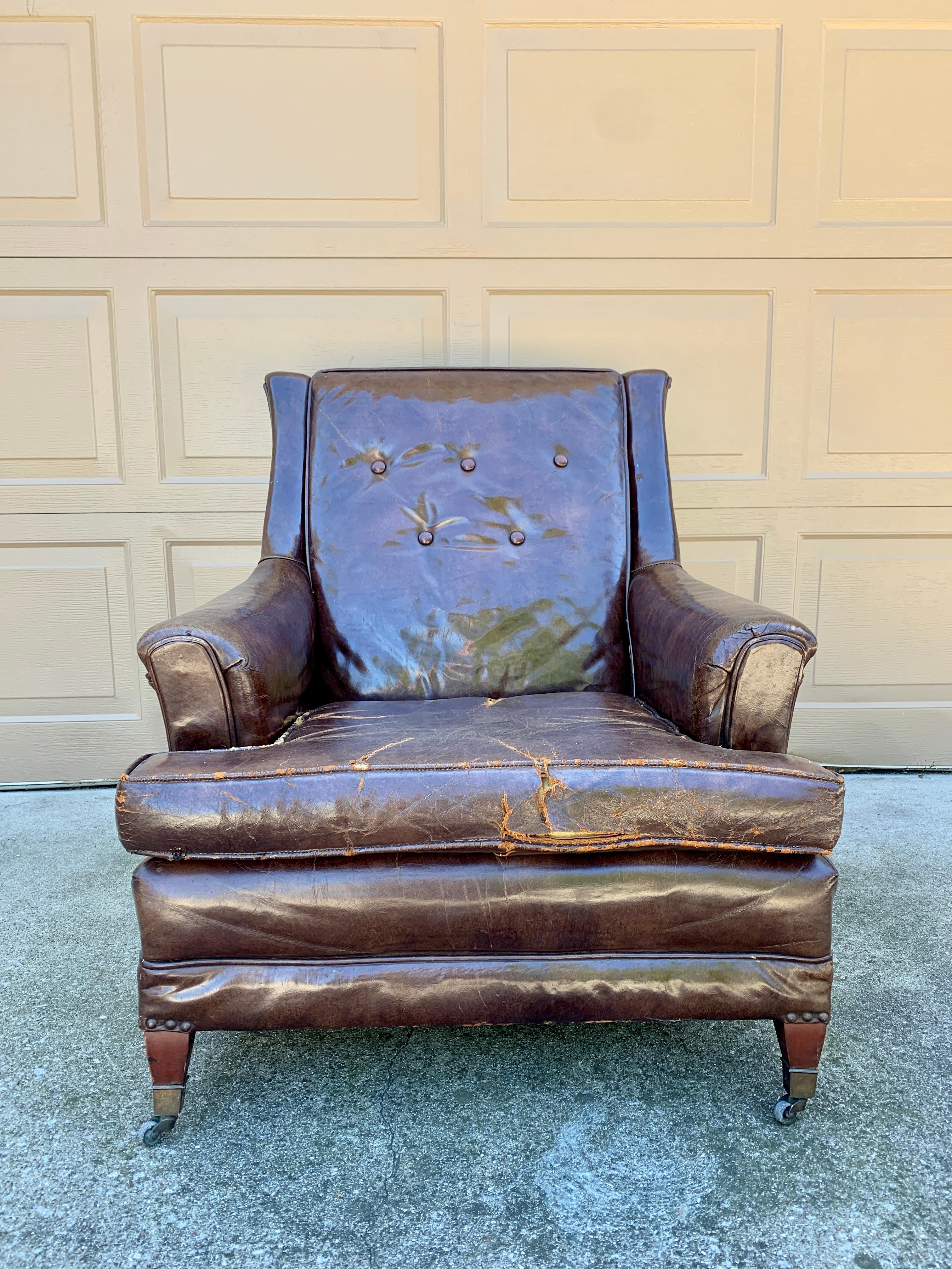 Mid-20th Century Art Deco English Leather Club Chair