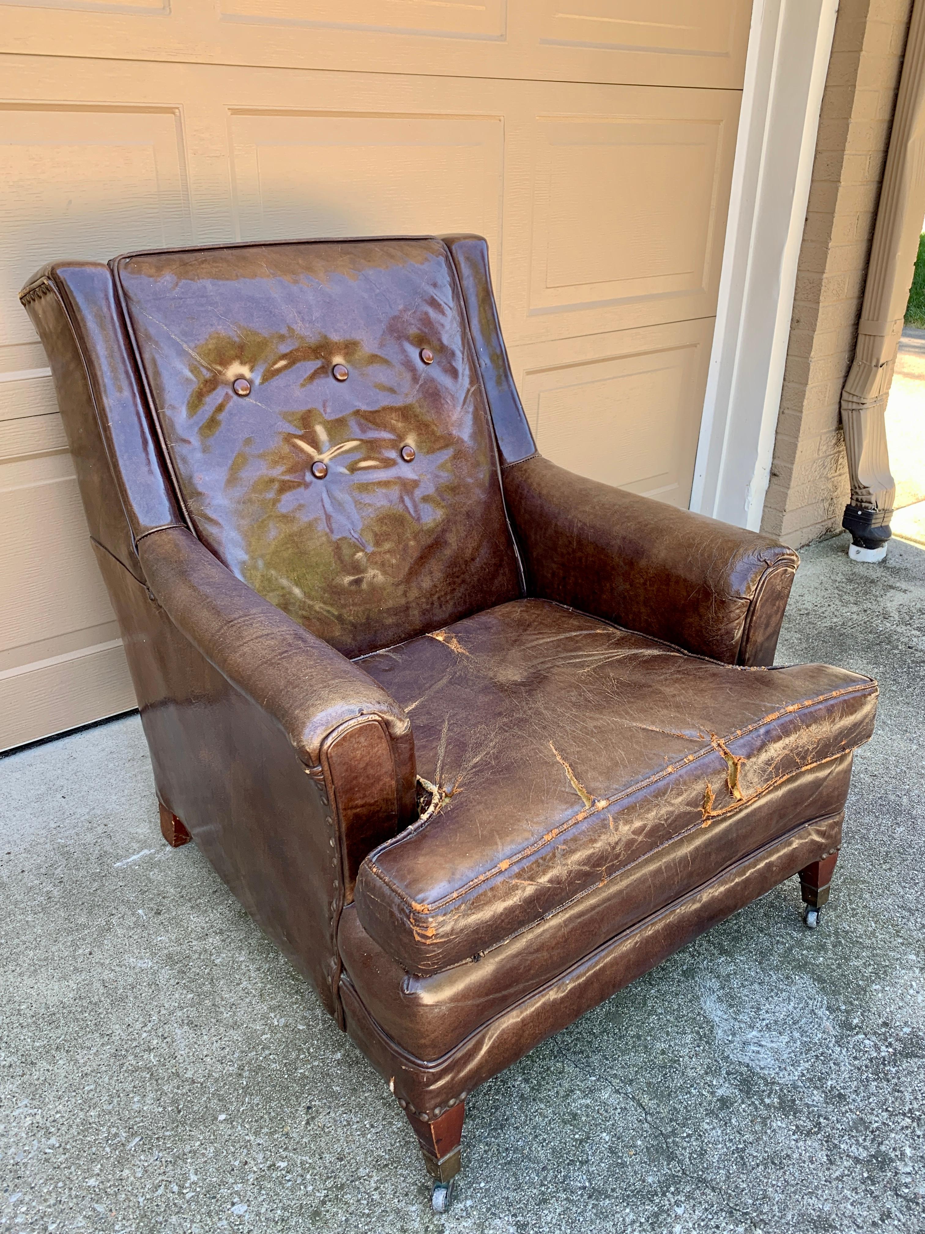 Art Deco English Leather Club Chair 1