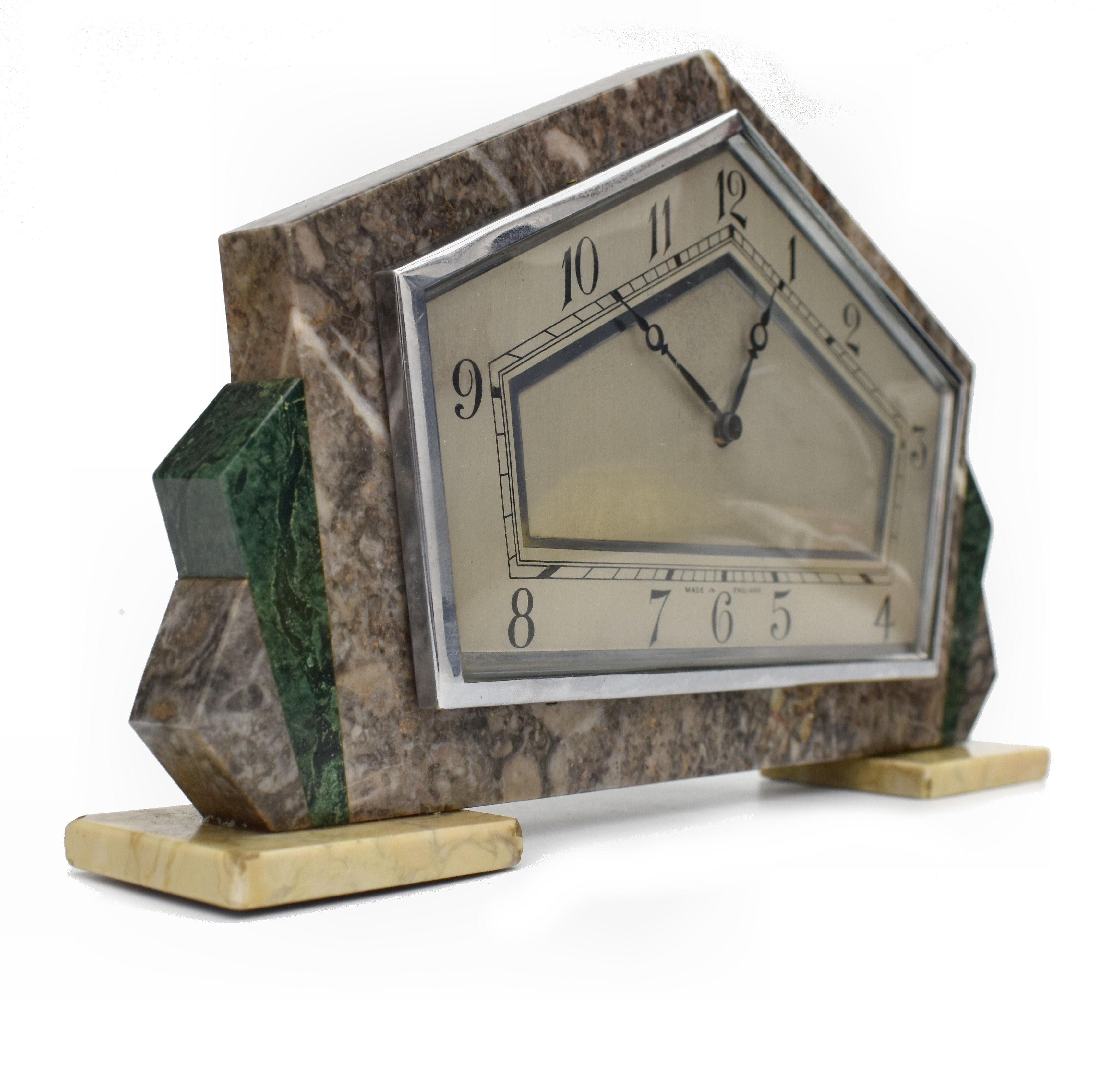 Art Deco English Mantle Clock, 8 Day, Serviced, circa 1930 In Good Condition In Devon, England