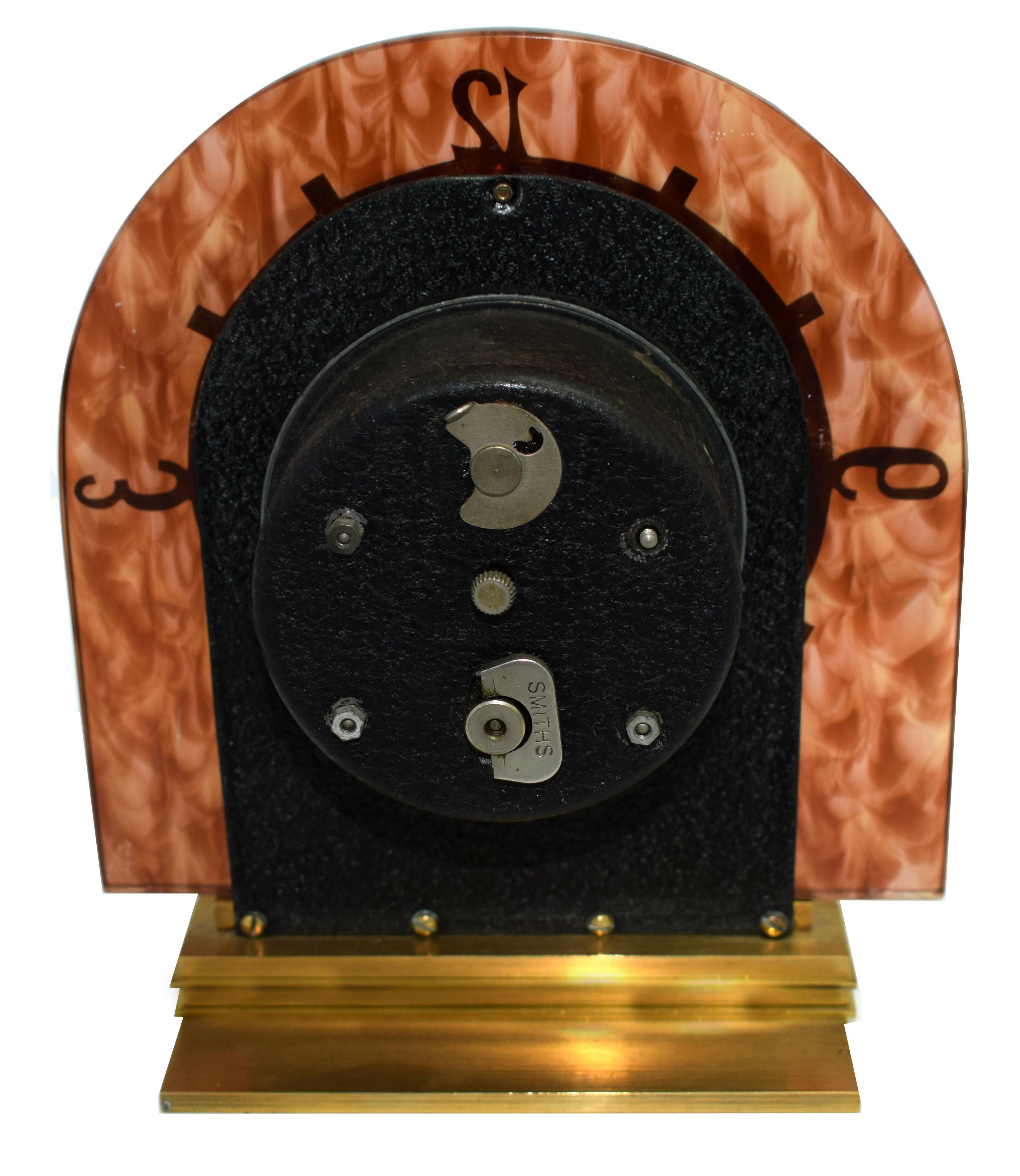 Brass Art Deco English Mantle Clock Faux Tortoise Shell, circa 1930s
