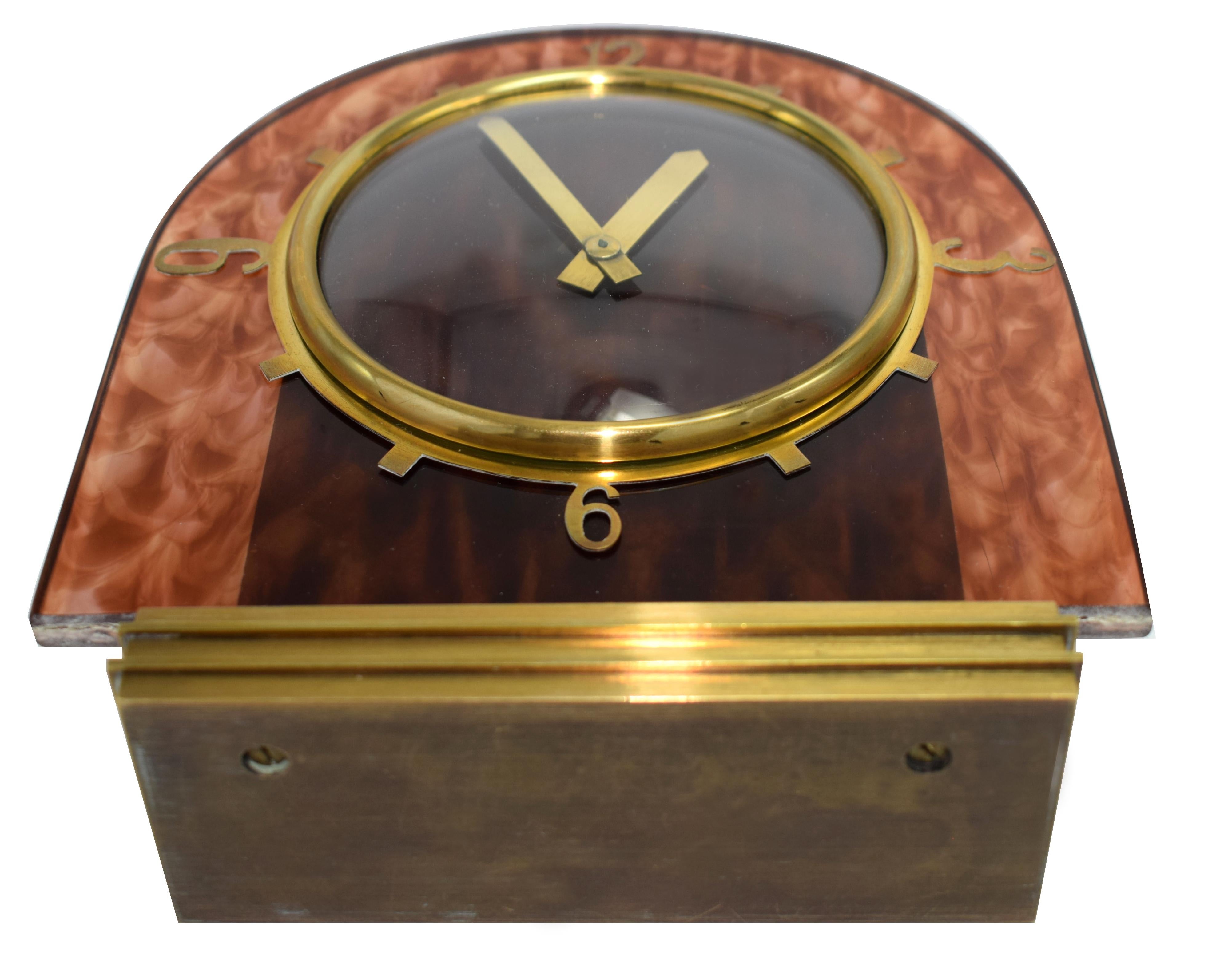 Art Deco English Mantle Clock Faux Tortoise Shell, circa 1930s 1