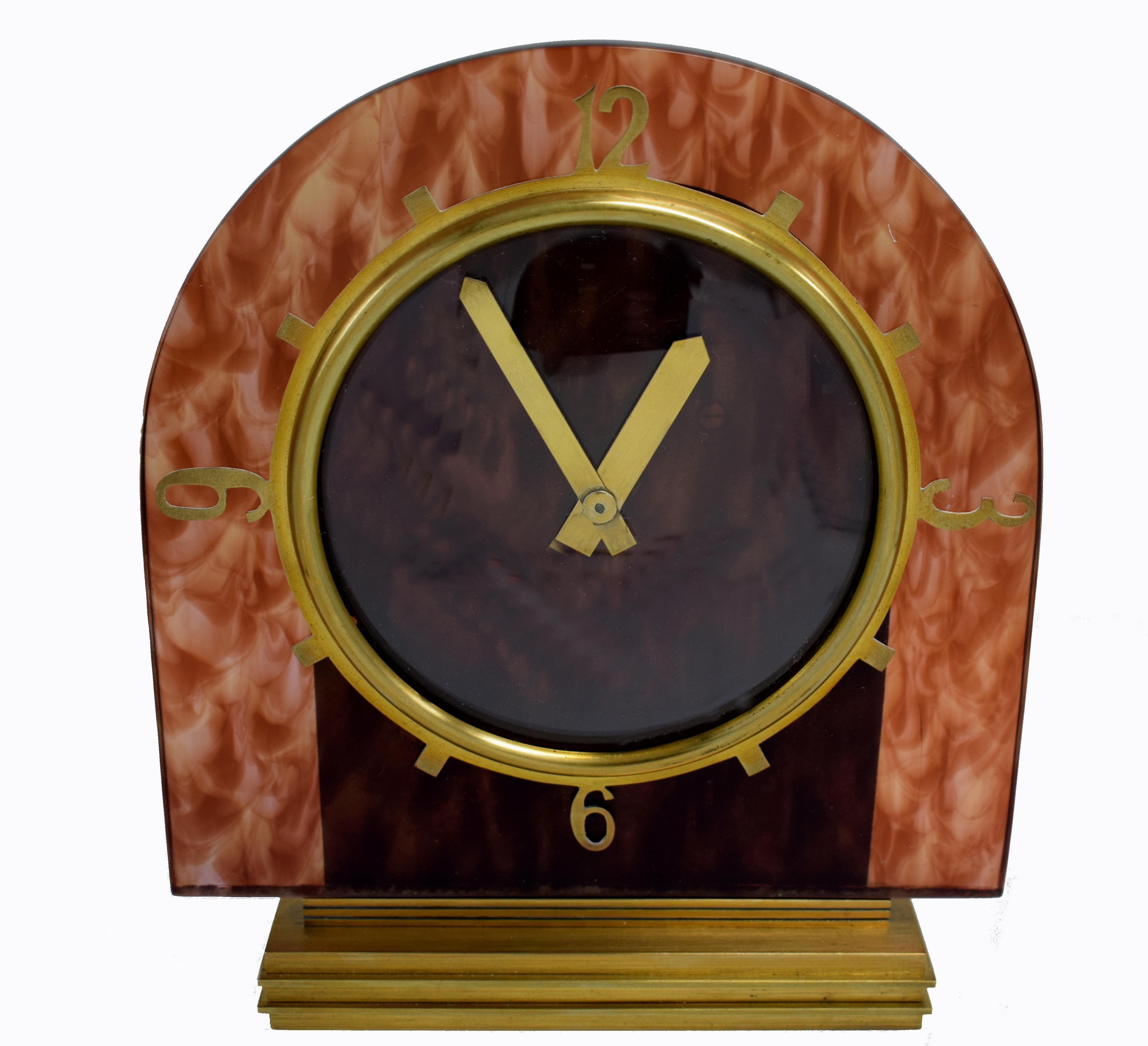 Art Deco English Mantle Clock Faux Tortoise Shell, circa 1930s 3