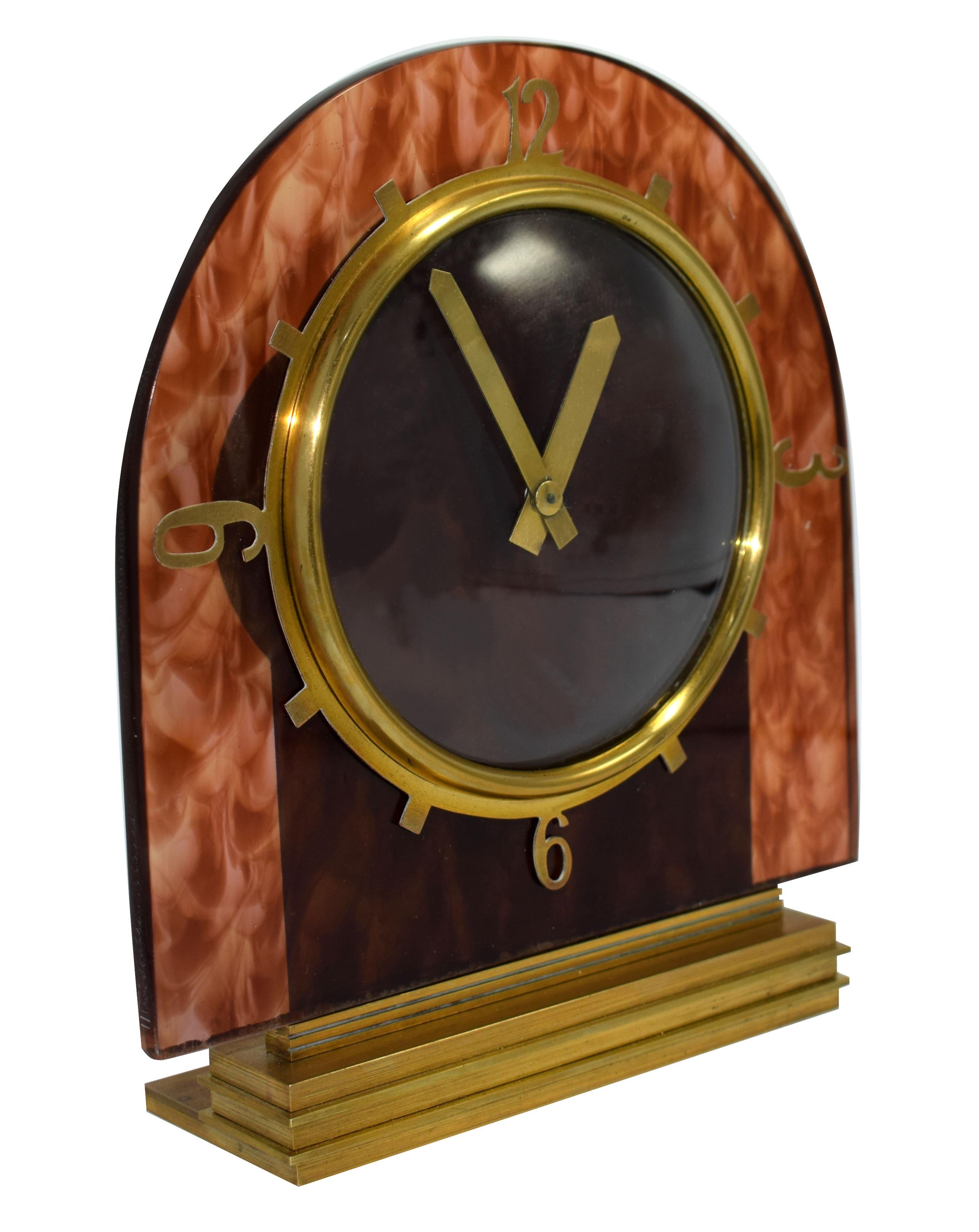 Art Deco English Mantle Clock Faux Tortoise Shell, circa 1930s 4
