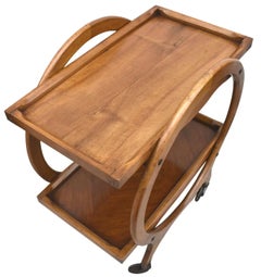 Carro de bebidas circular inglés Art Déco de nogal en tono medio, años 30