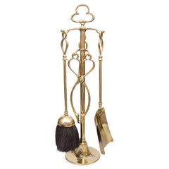 Antique Art Deco English Petite Brass Fireplace Tools Set, Birmingham, 1891