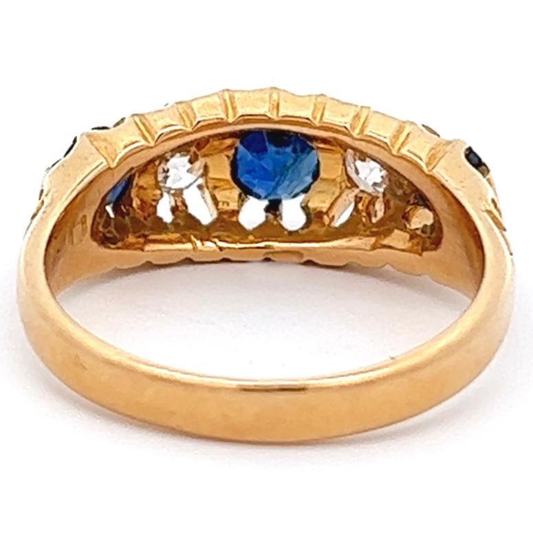 Art Deco English Sapphire Diamond 18 Karat Yellow Gold Five Stone Ring 1