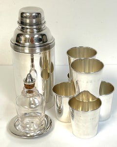 Art Deco English Silver, Plate Eleven Piece Travel Martini Shaker