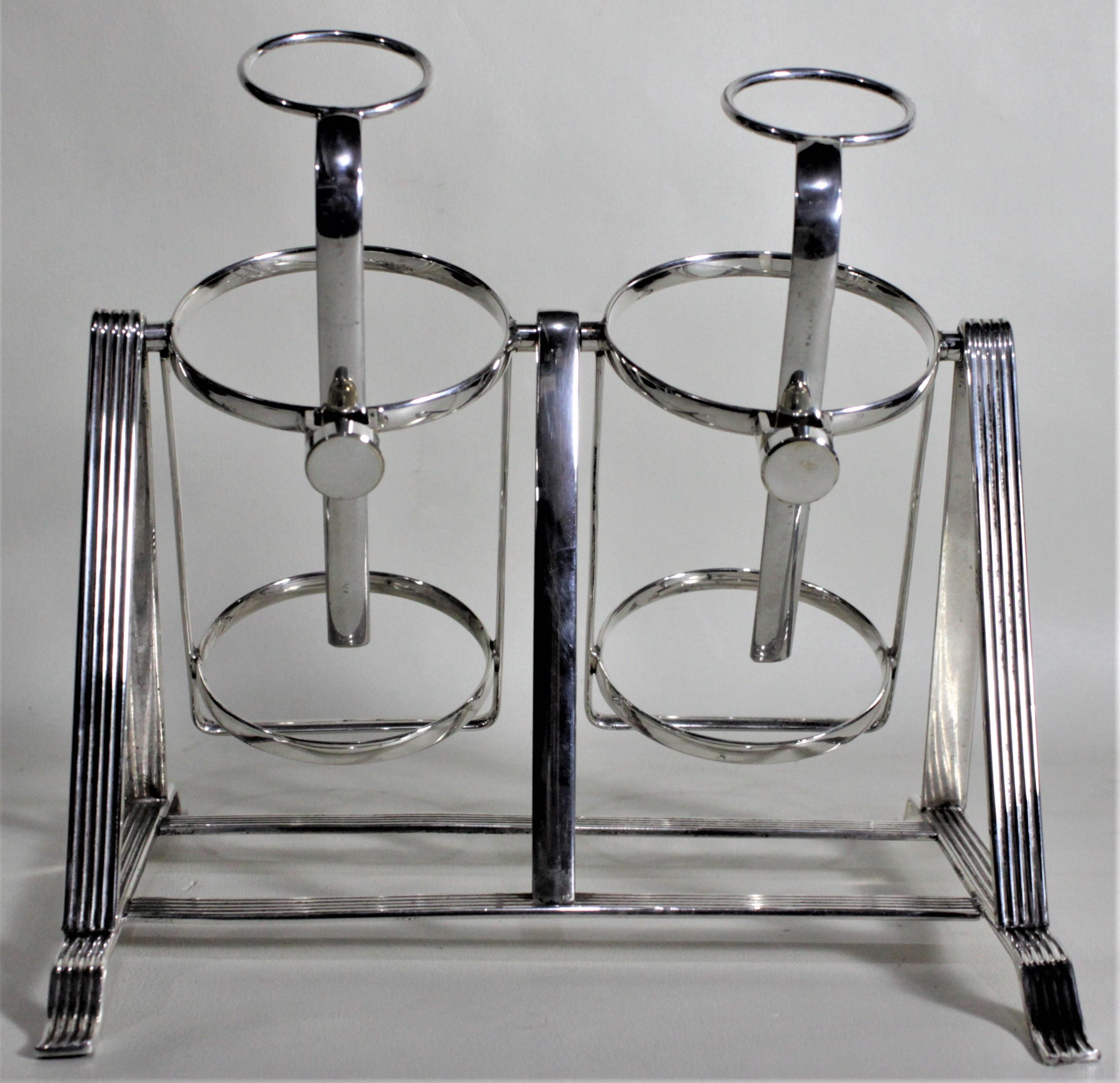 Art Deco English Silver Plated Decanter Stand or Tipping Liquor Bottle Holder In Good Condition In Hamilton, Ontario