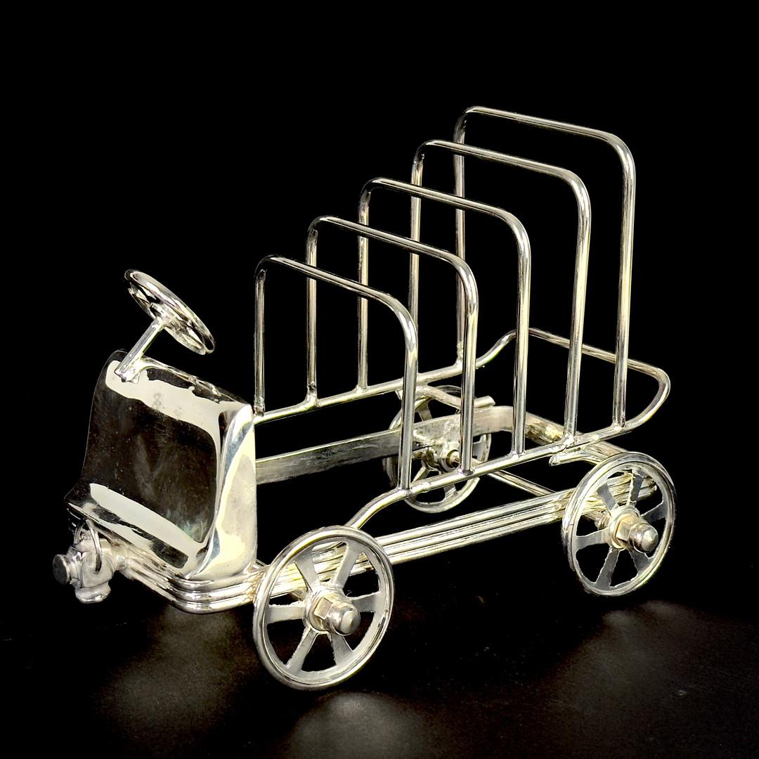 Barra para tostadas Art Decó inglesa de plata, barra para tostadas en forma de coche para 4 rebanadas de pan de desayuno Silver en venta