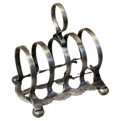 Art Deco English Silver Toast Rack, 4 Slice Breakfast Bread Stand With Handle