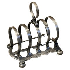Antique Art Deco Silver Toast Rack, 4 Slice Breakfast Bread Stand With Handle Sheffield