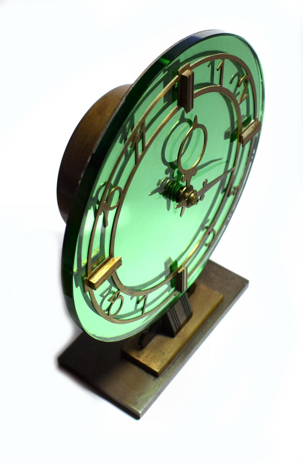 20th Century Art Deco English Smiths Green Mirrored Clock