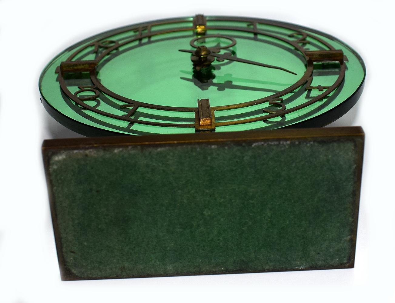 Brass Art Deco English Smiths Green Mirrored Clock