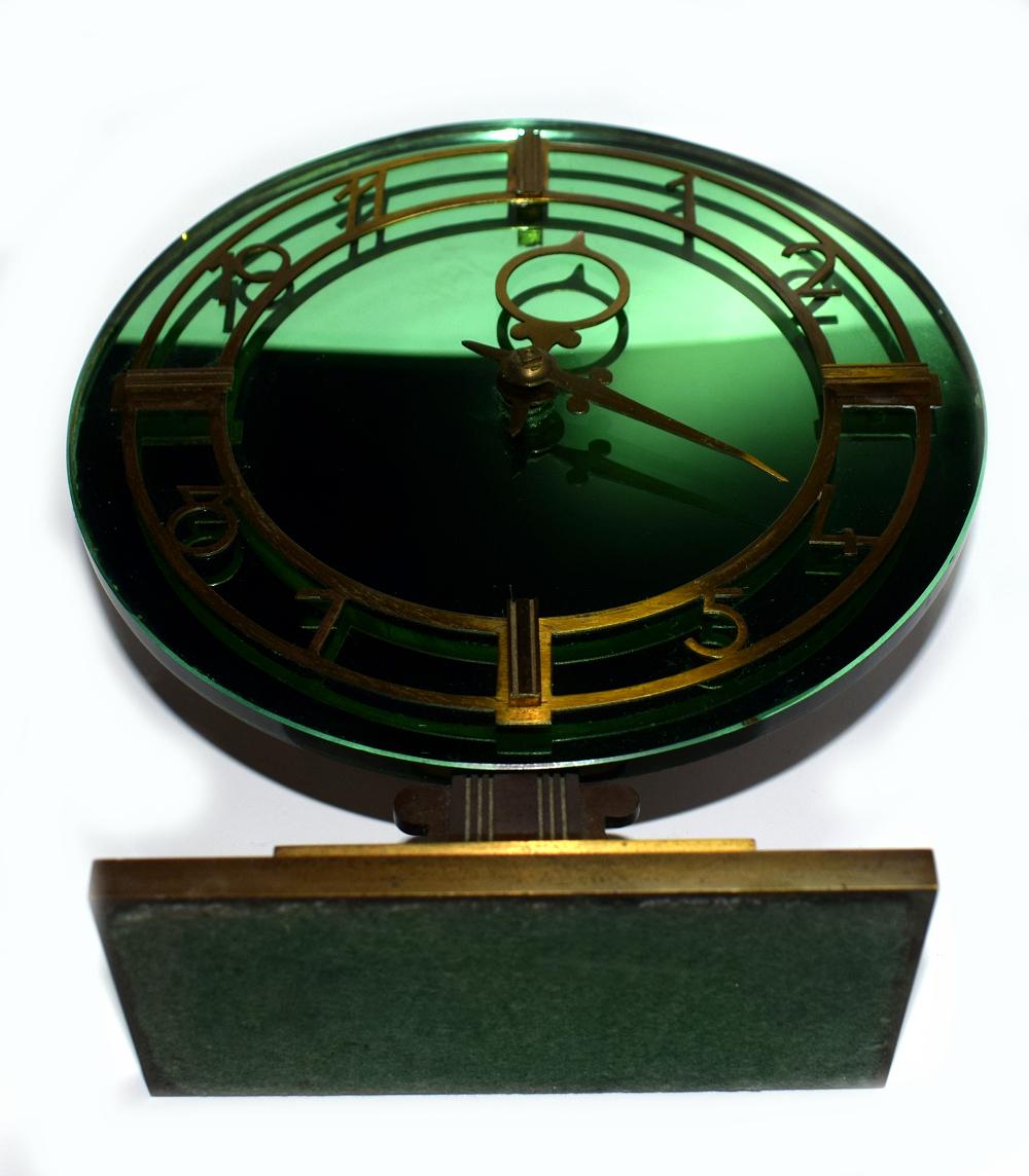 Art Deco English Smiths Green Mirrored Clock 1